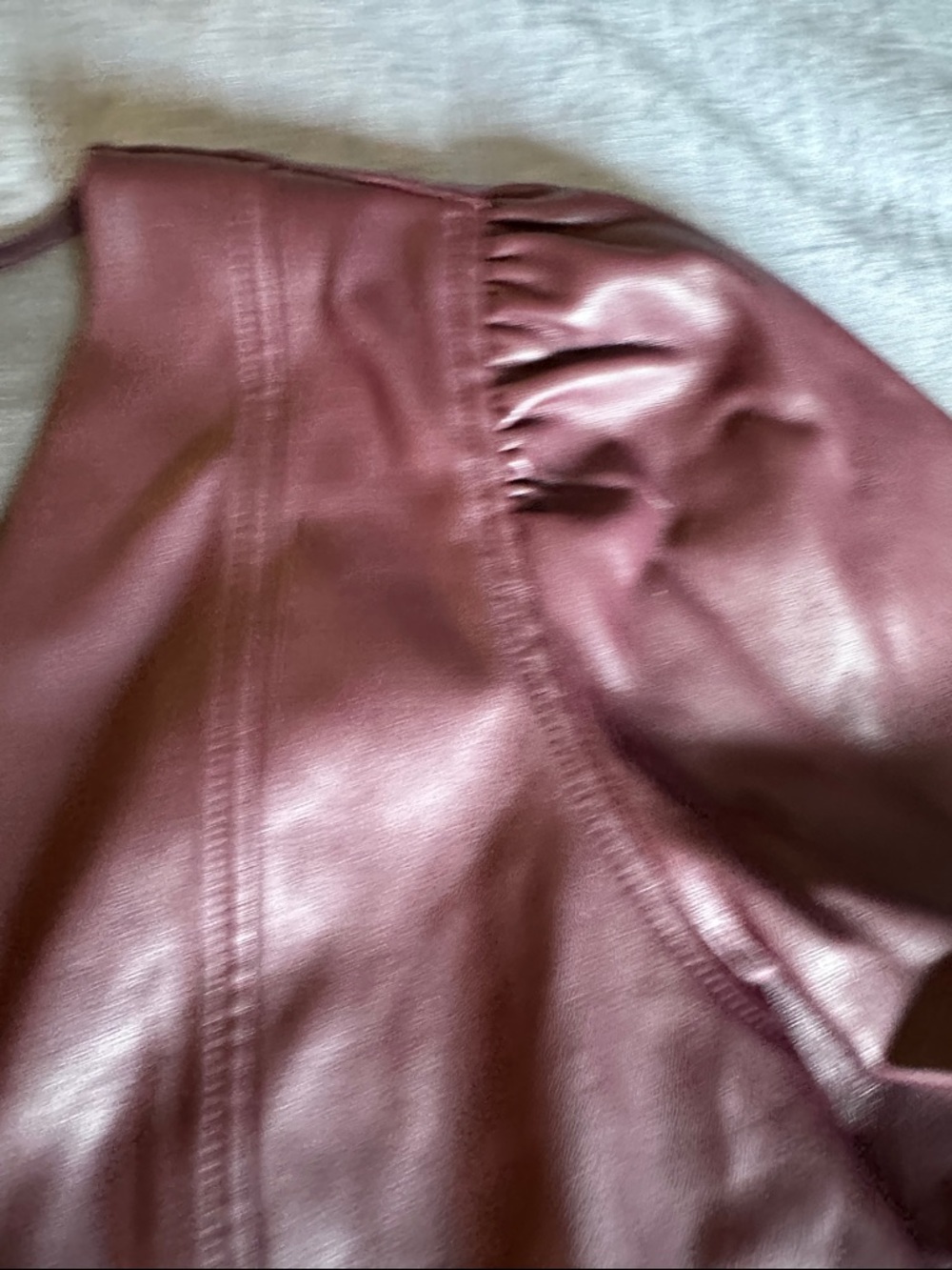 Ann Taylor Burgundy Faux Leather V-Neck Peplum Blouse - Picture 3 of 5